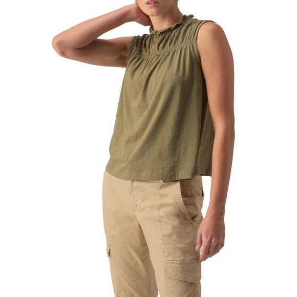 NEW SANCTUARY sleeveless shirred top in burnt olive - Picture 2 of 3